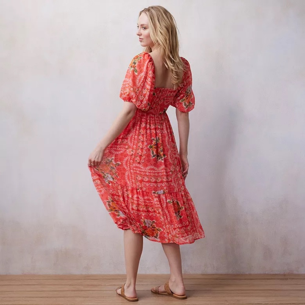 NWT LC Lauren Conrad Pleated Bodice Squareneck Midi Dress M - Picture 3 of 12